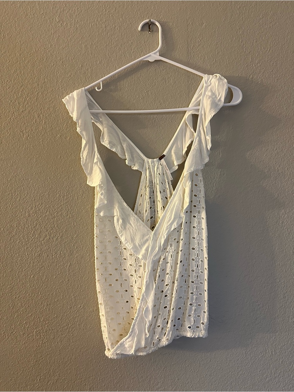 Free People Ivory Eyelet Ruffle Tank with Copper Tag